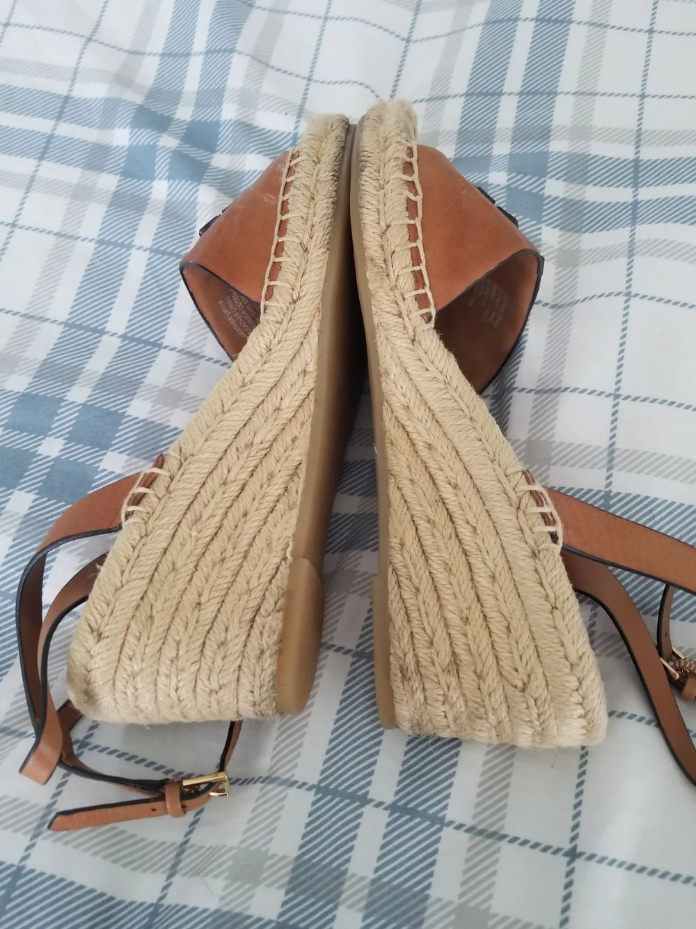 Tory Burch Cognac Leather Logo Espadrille Sandals